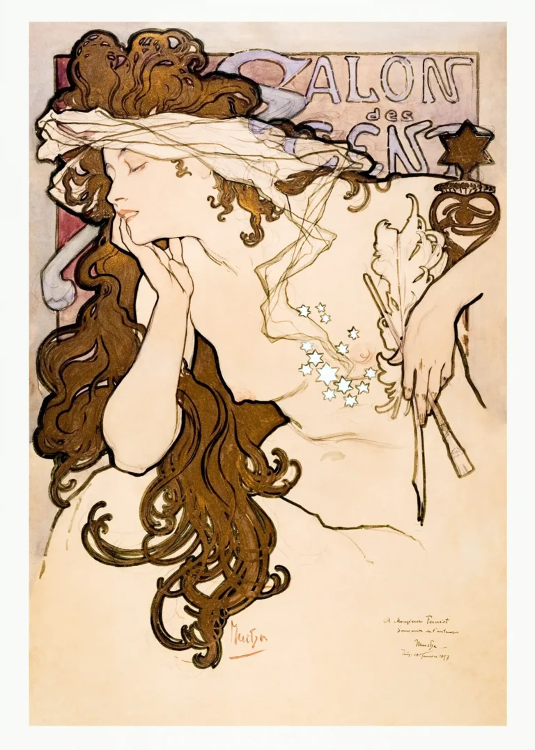 Salon des Cent 1896 — ethereal 1896 Art Nouveau illustration by Alphonse Mucha featuring a