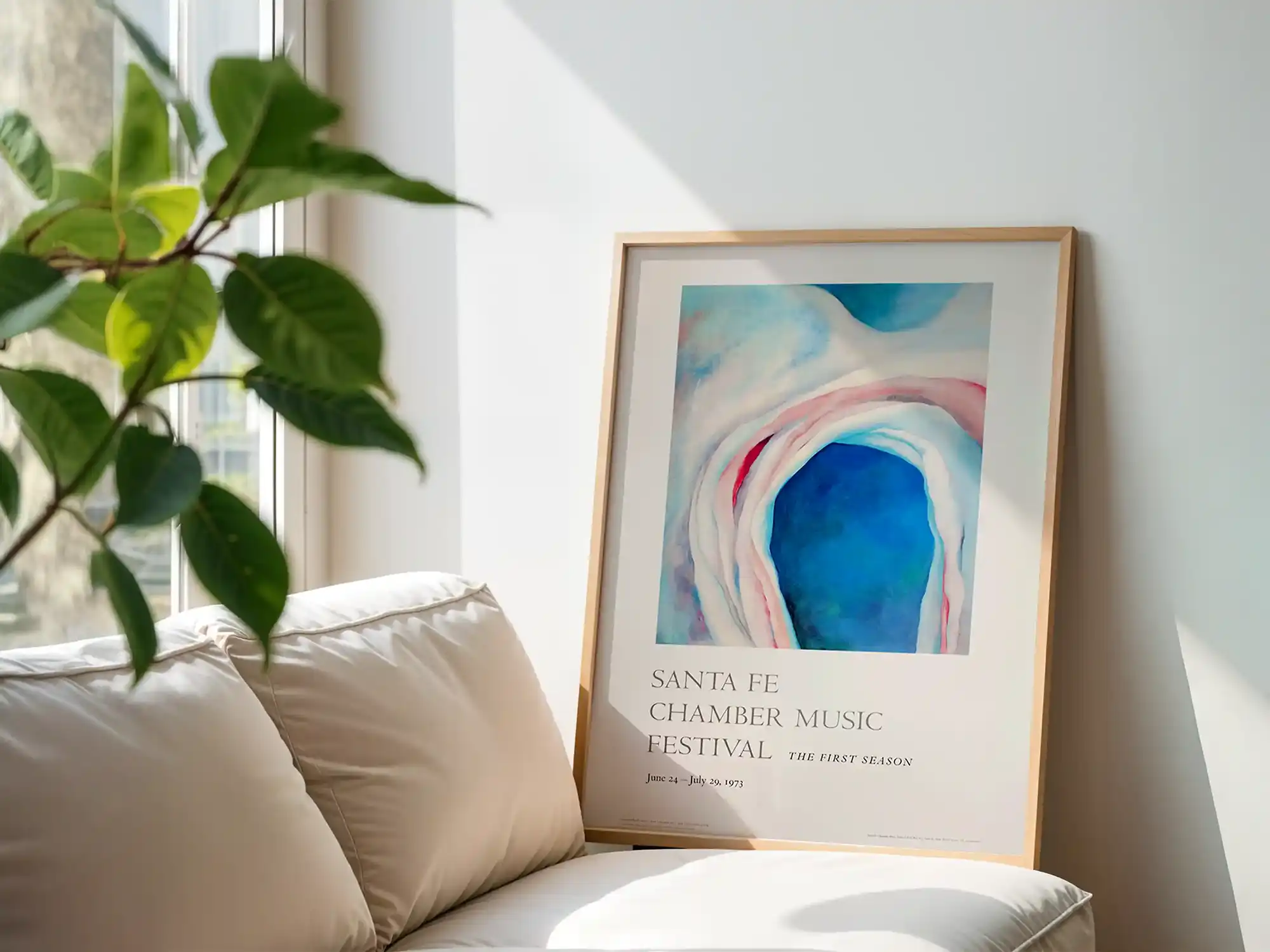 Framed wall art poster displayed in a modern living room