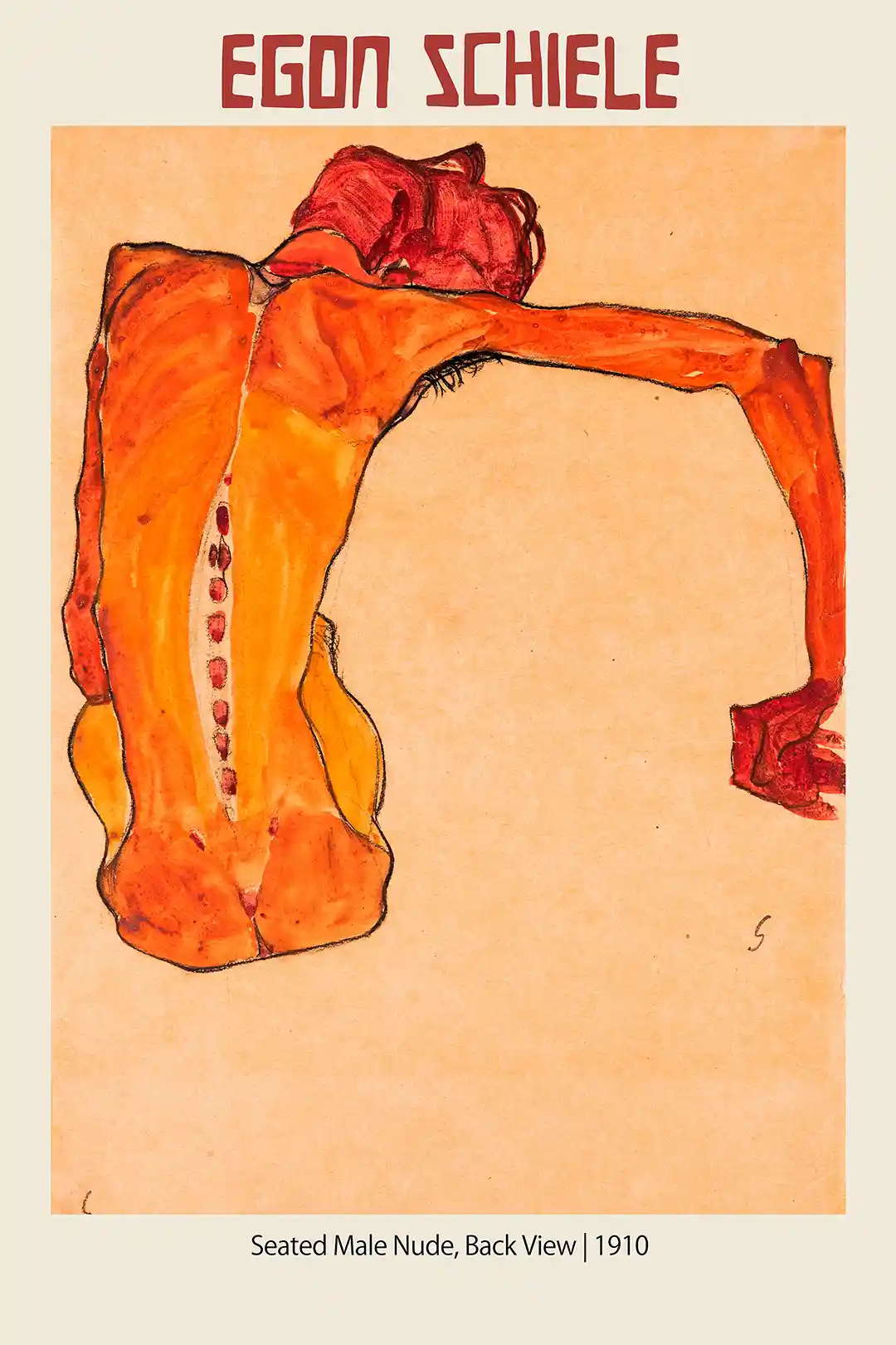 Egon Schiele Poster: Seated Male Nude, Back View (1910) Expressionist Art Print