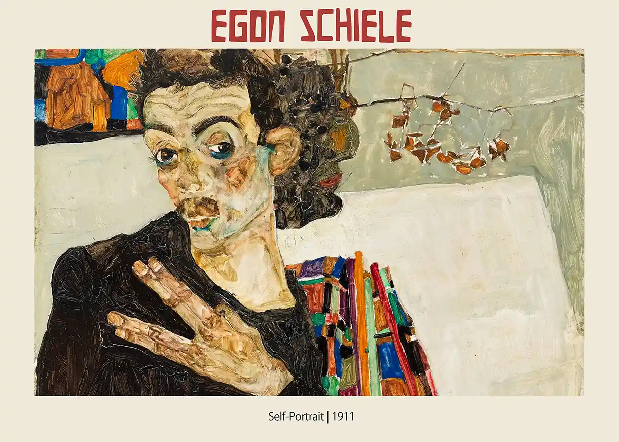 Egon Schiele Self-Portrait (1911) Poster - Iconic Austrian Expressionist Art Print