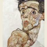 Egon Schiele Self-Portrait with Raised Bare Shoulder 1912 Art Print