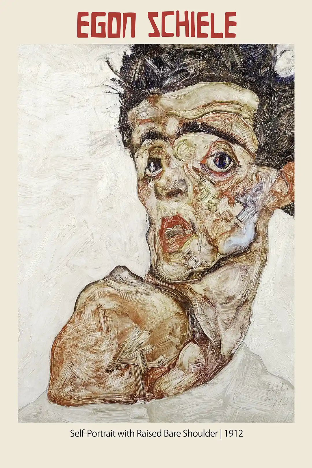 Egon Schiele "Self-Portrait with Raised Bare Shoulder" (1912) Expressionist Poster