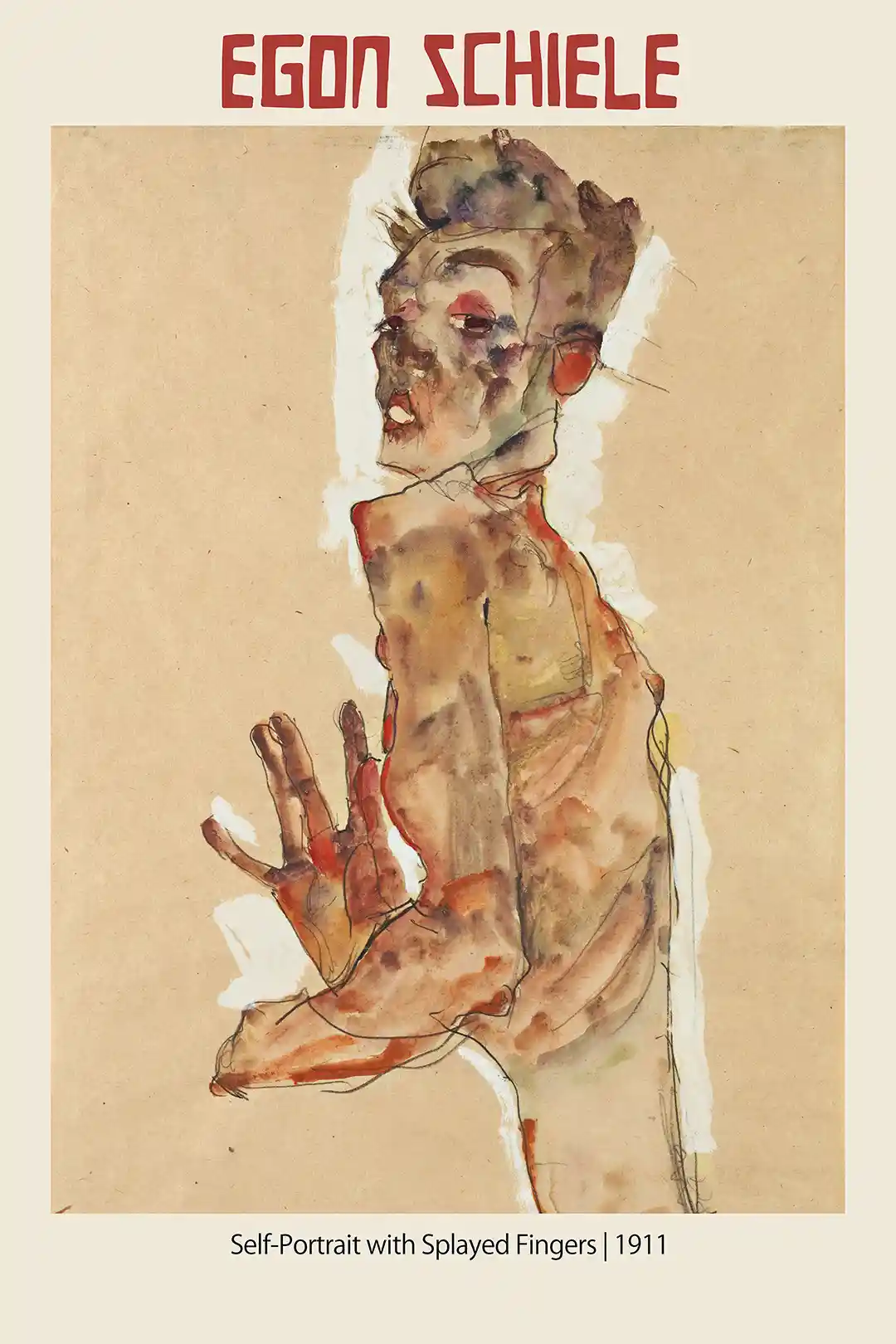 Egon Schiele 'Self-Portrait with Splayed Fingers' 1911 Expressionist Art Poster
