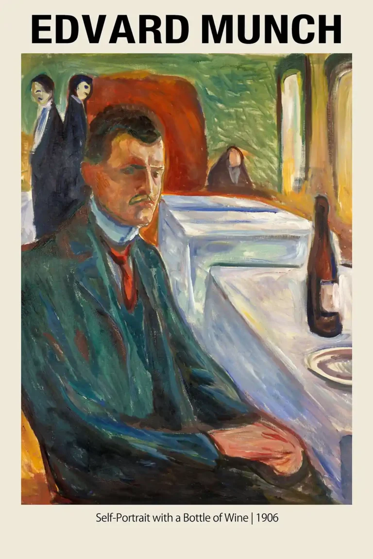 Edvard Munch Self-portrait Bottle — brooding 1906 expressionist self-portrait by Edvard Munch featuring the