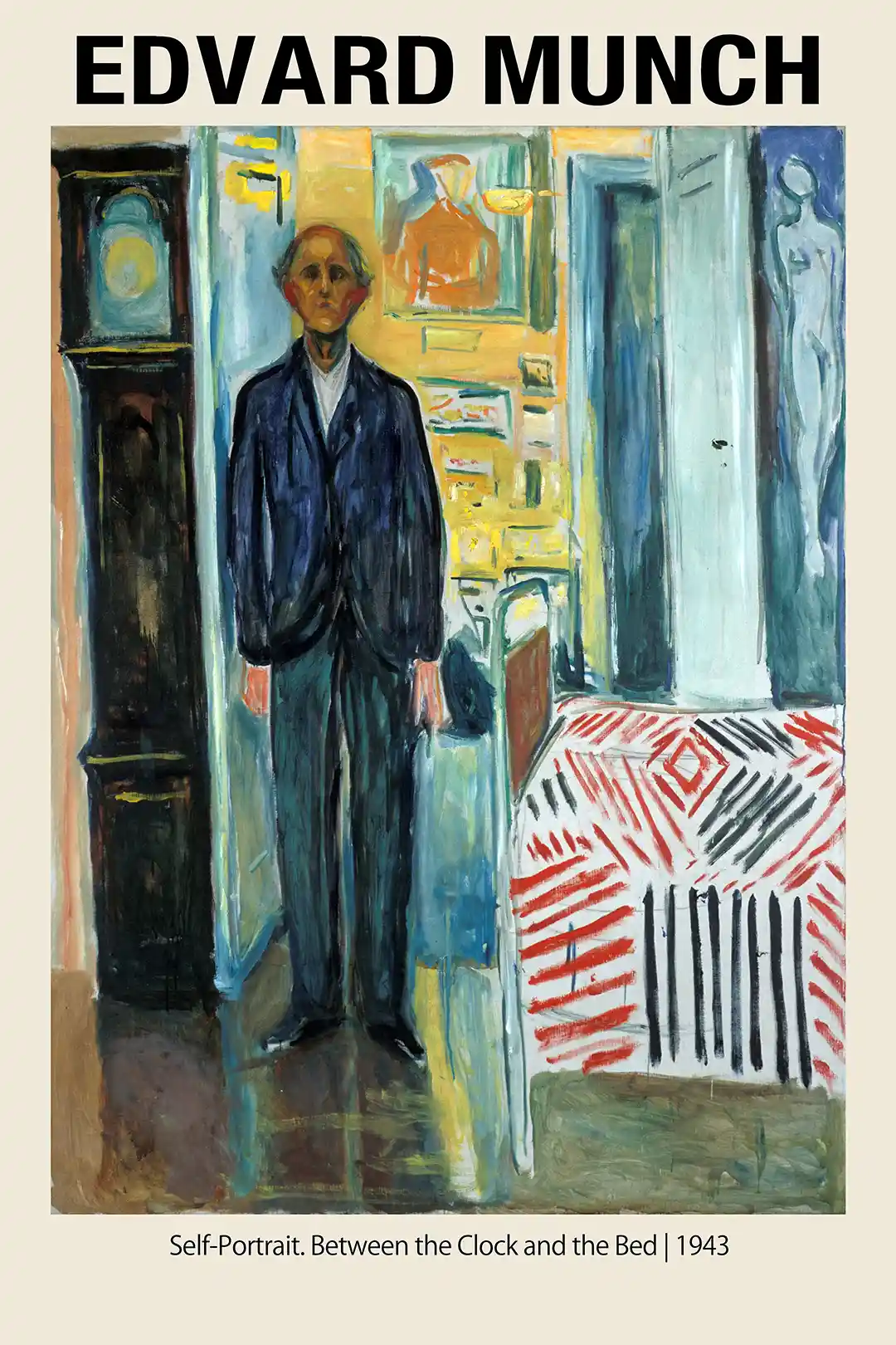 Edvard Munch 'Self-Portrait. Between the Clock and the Bed' 1943 Fine Art Poster
