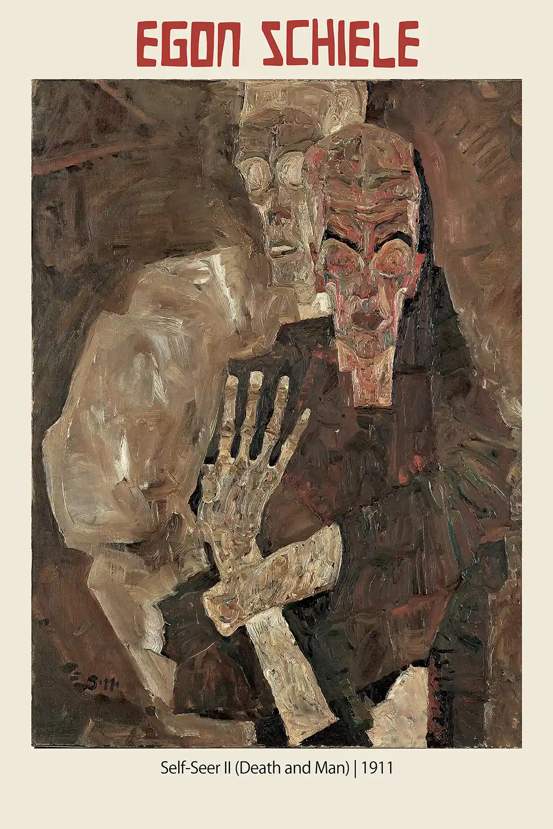 Egon Schiele "Self-Seer II (Death and Man)" 1911 Expressionist Art Poster