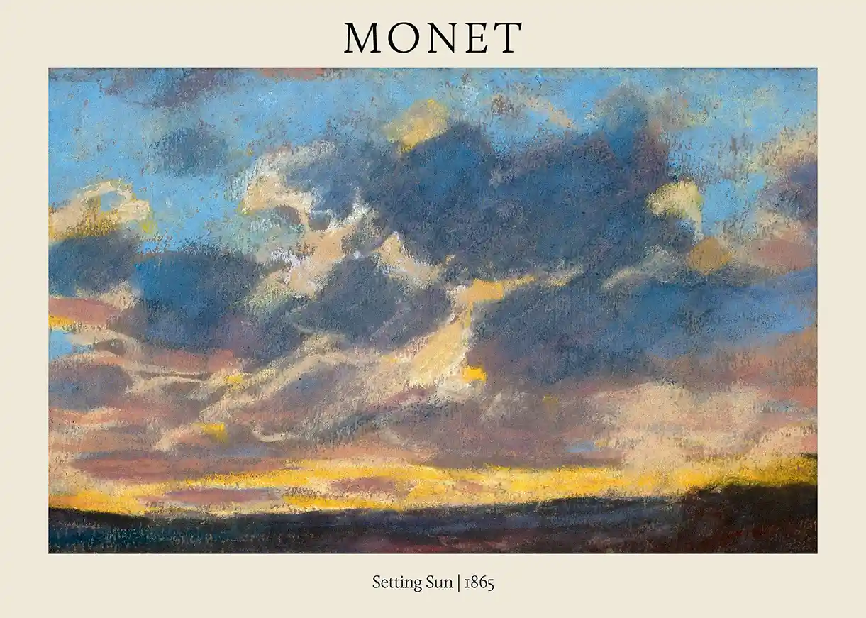 Claude Monet - Setting Sun (1865) Impressionist Landscape Masterpiece Poster Print