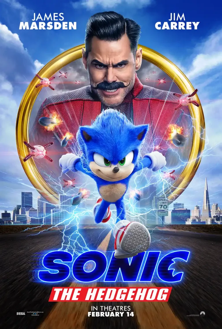 Sonic Hedgehog Speed Run — vibrant movie poster featuring Sonic the Hedgehog racing through San