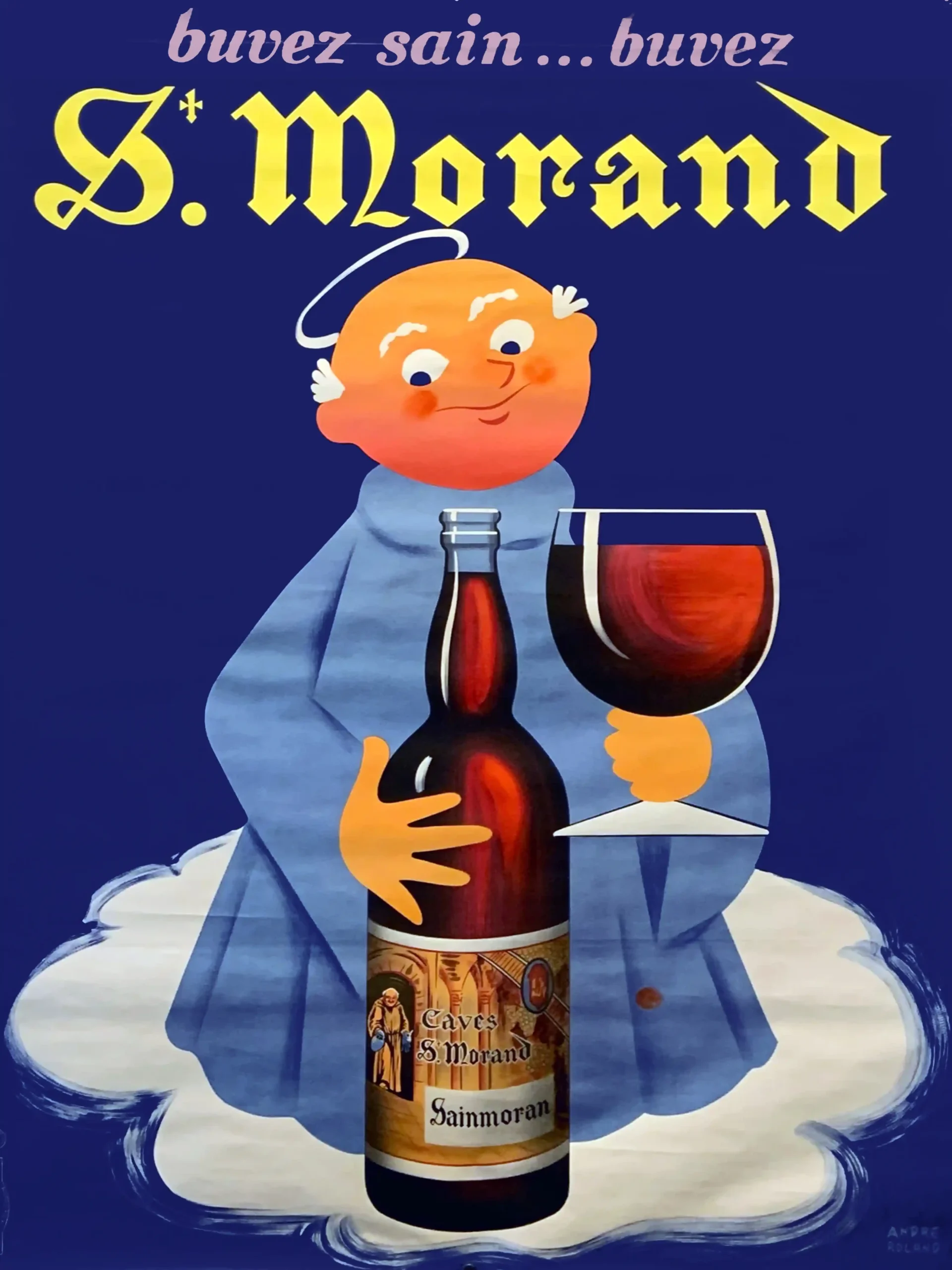 Vintage St. Morand French Wine Poster | Mid-Century Monastic Advertising Art