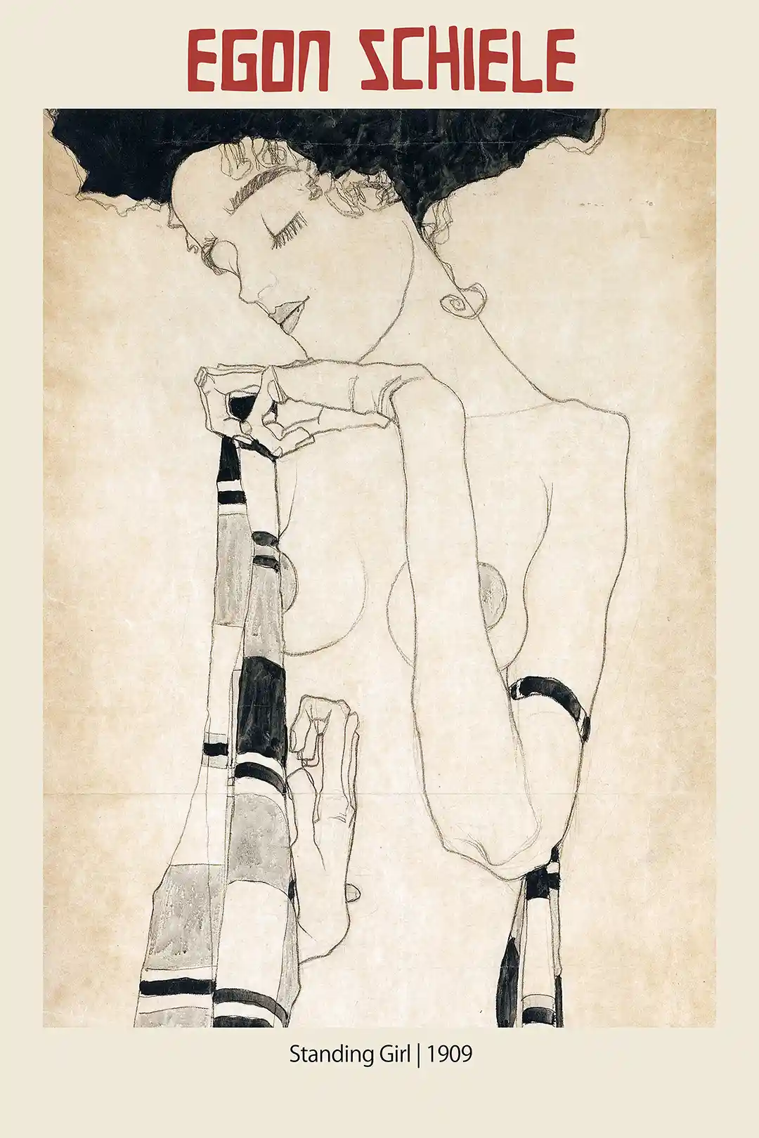 Egon Schiele - Standing Girl (1909) Expressionist Nude Art Poster Print