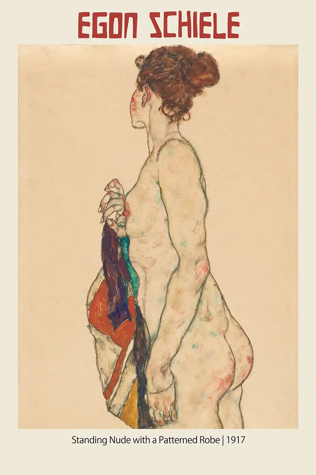 Egon Schiele Standing Nude with a Patterned Robe (1917) Expressionist Art Poster