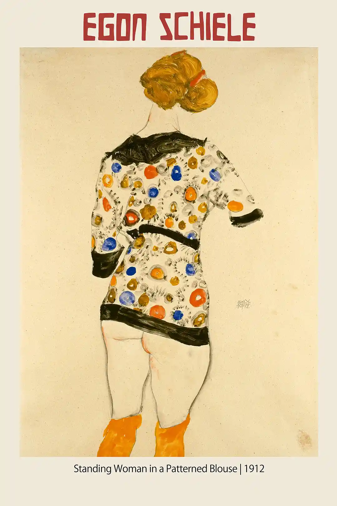 Egon Schiele - Standing Woman in a Patterned Blouse (1912) Expressionist Art Poster