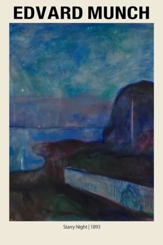 Starry Night 1893 by Edvard Munch, Classic Expressionist Art Print