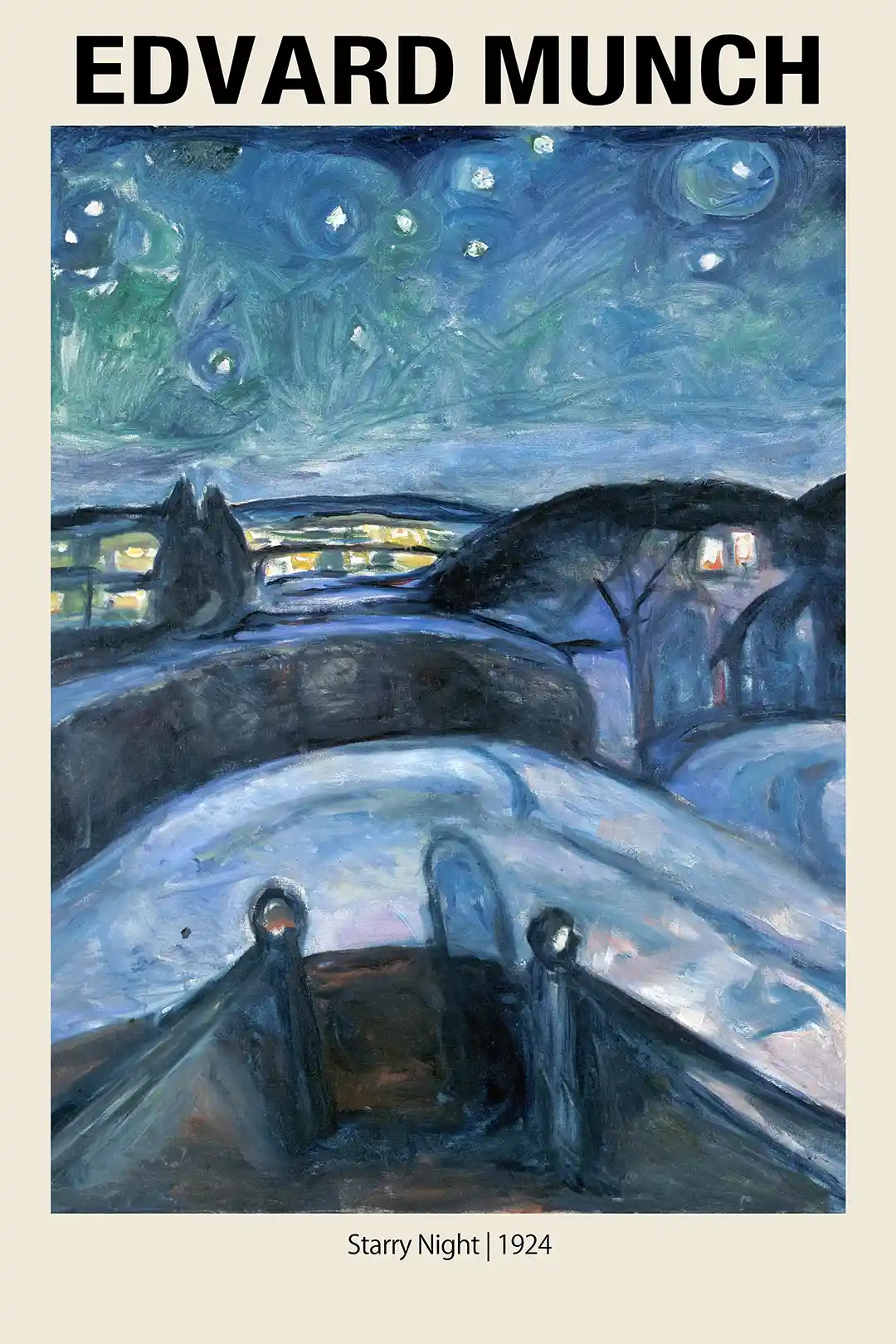 Edvard Munch "Starry Night" 1924 Poster | Expressionist Winter Landscape Art Print