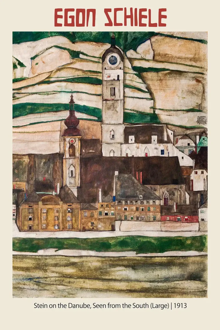 Egon Schiele Stein Danube — featuring the 1913 Austrian cityscape, this Egon Schiele landscape