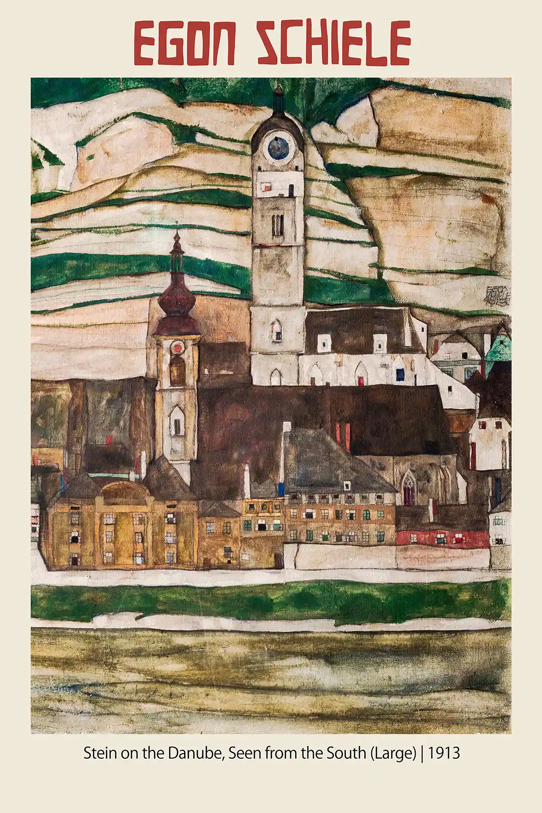 Egon Schiele Poster - Stein on the Danube, Seen from the South (1913) Expressionist Art