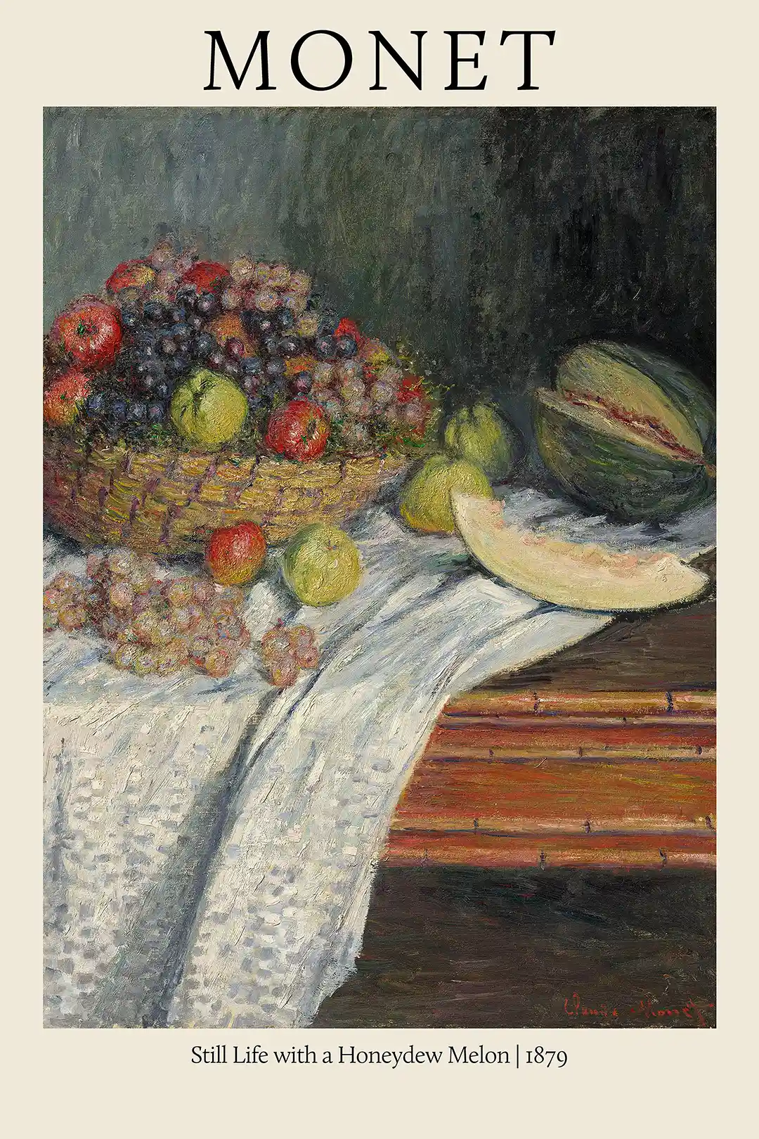 Monet Still Life with a Honeydew Melon (1879) Impressionist Art Poster