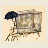 Egon Schiele, Street Cart 1914 Expressionist Watercolor Wall Art Print