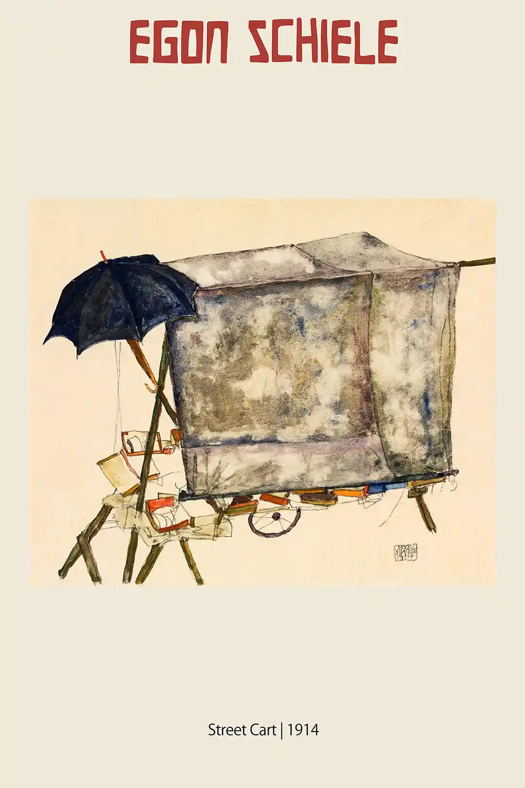 Egon Schiele 'Street Cart' (1914) Expressionist Watercolor Print | Austrian Modern Art Poster
