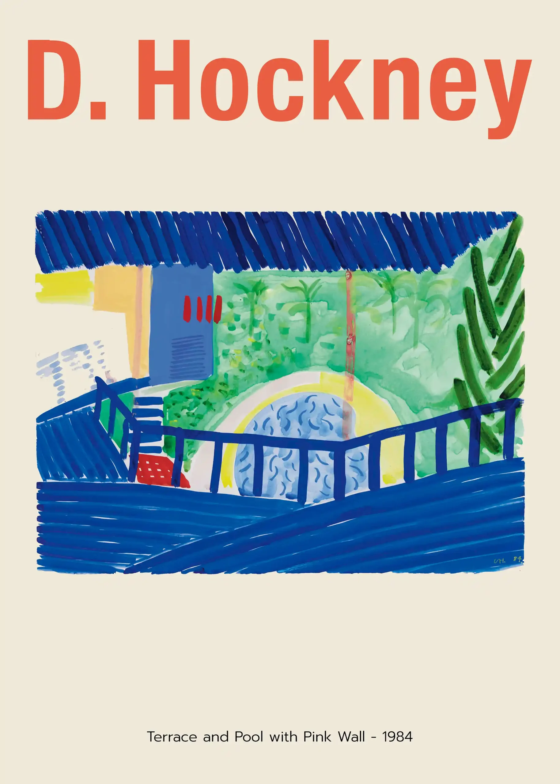 David Hockney Poster - Terrace and Pool with Pink Wall (1984) | Modern Art Print