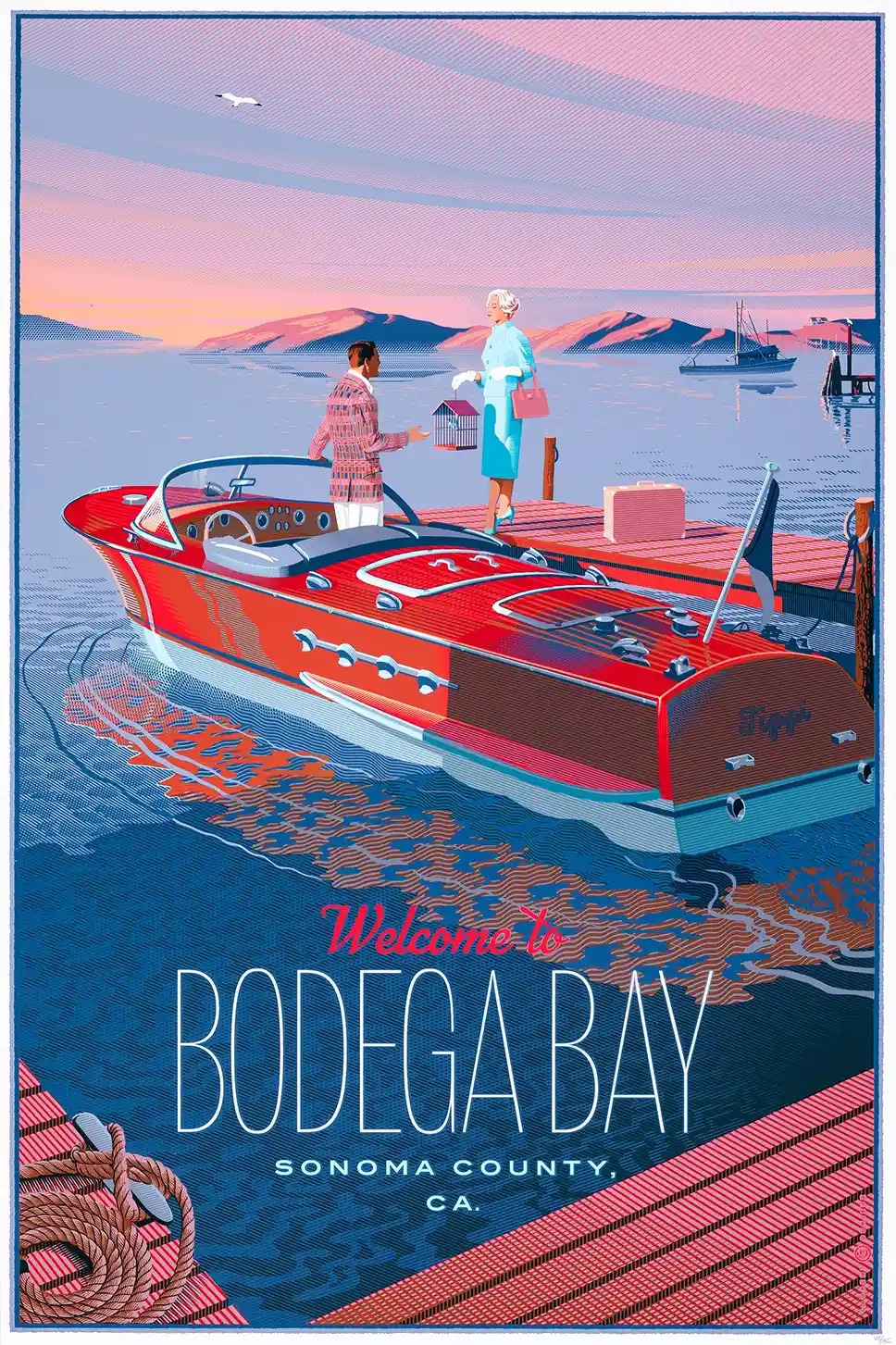 Laurent Durieux The Birds "Welcome to Bodega Bay" Poster | Hitchcock Art Print