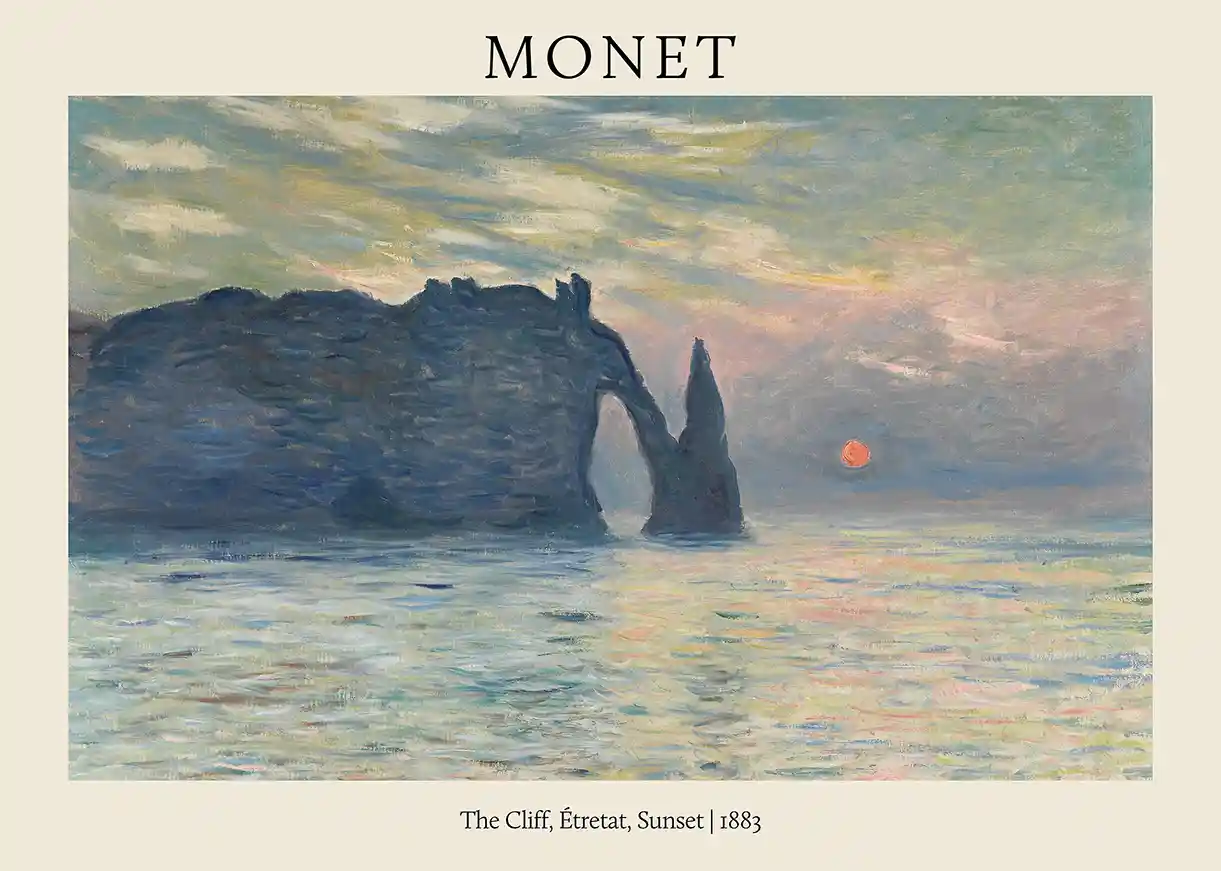 Monet's "The Cliff, Étretat, Sunset" (1883) Impressionist Coastal Art Print