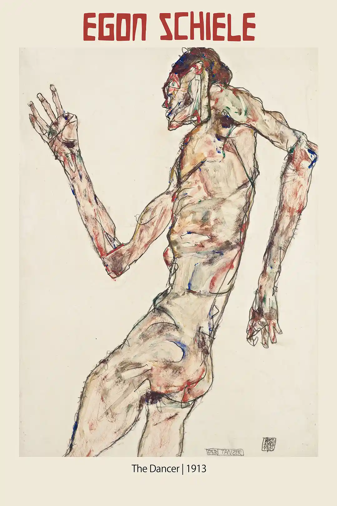 Egon Schiele Poster: The Dancer (Der Tänzer), 1913 Expressionist Art Print