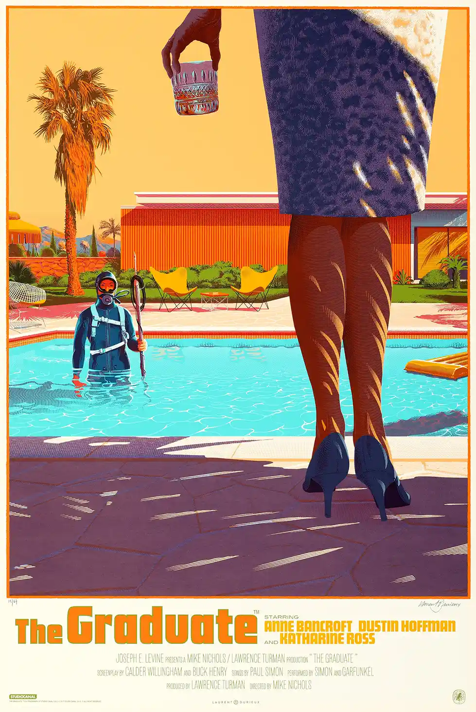The Graduate Movie Poster by Laurent Durieux | Mrs. Robinson Pool Scene Art Print