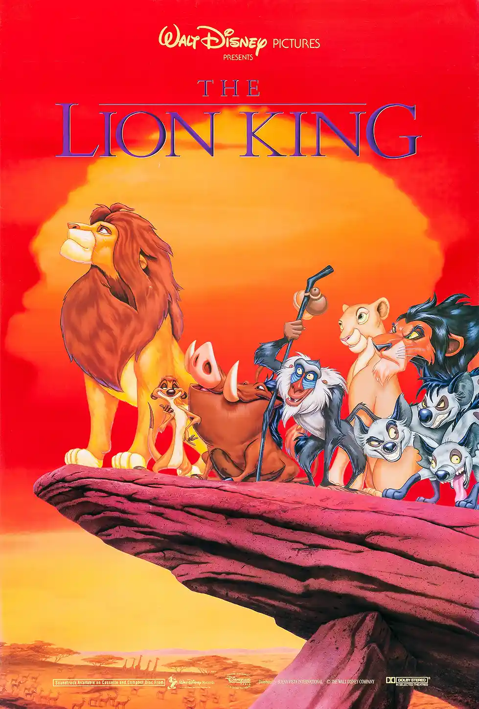 The Lion King 1994 Movie Poster - Iconic Main Cast on Pride Rock