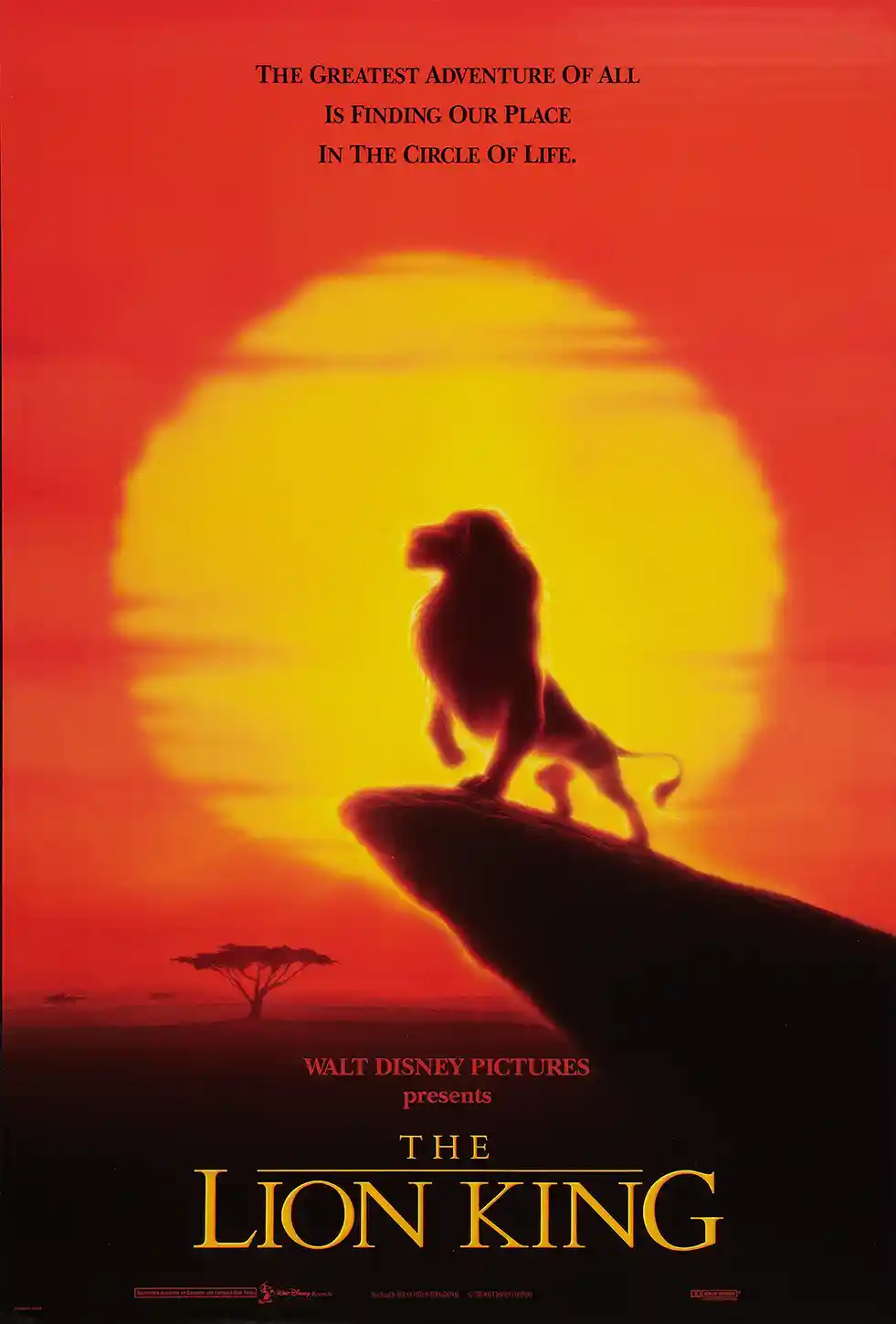 The Lion King (1994) Original Movie Poster | Silhouette on Pride Rock Sunset Art