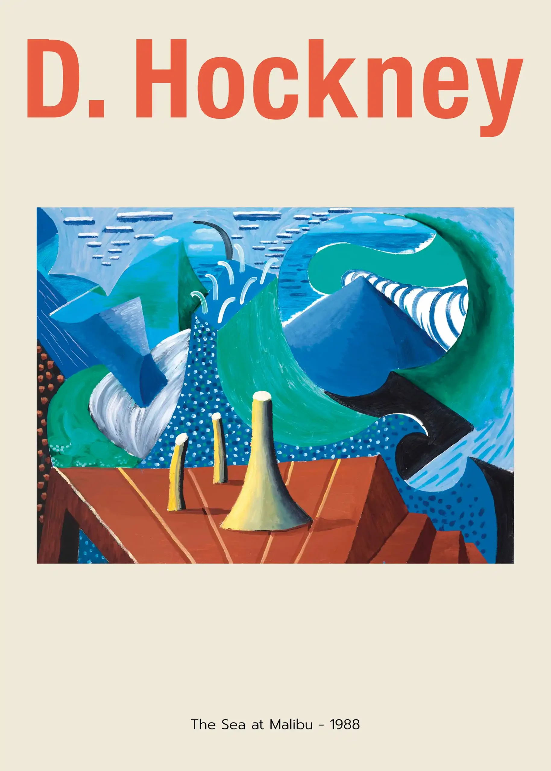 David Hockney "The Sea at Malibu, 1988" Art Poster - Vibrant Modernist Wall Decor