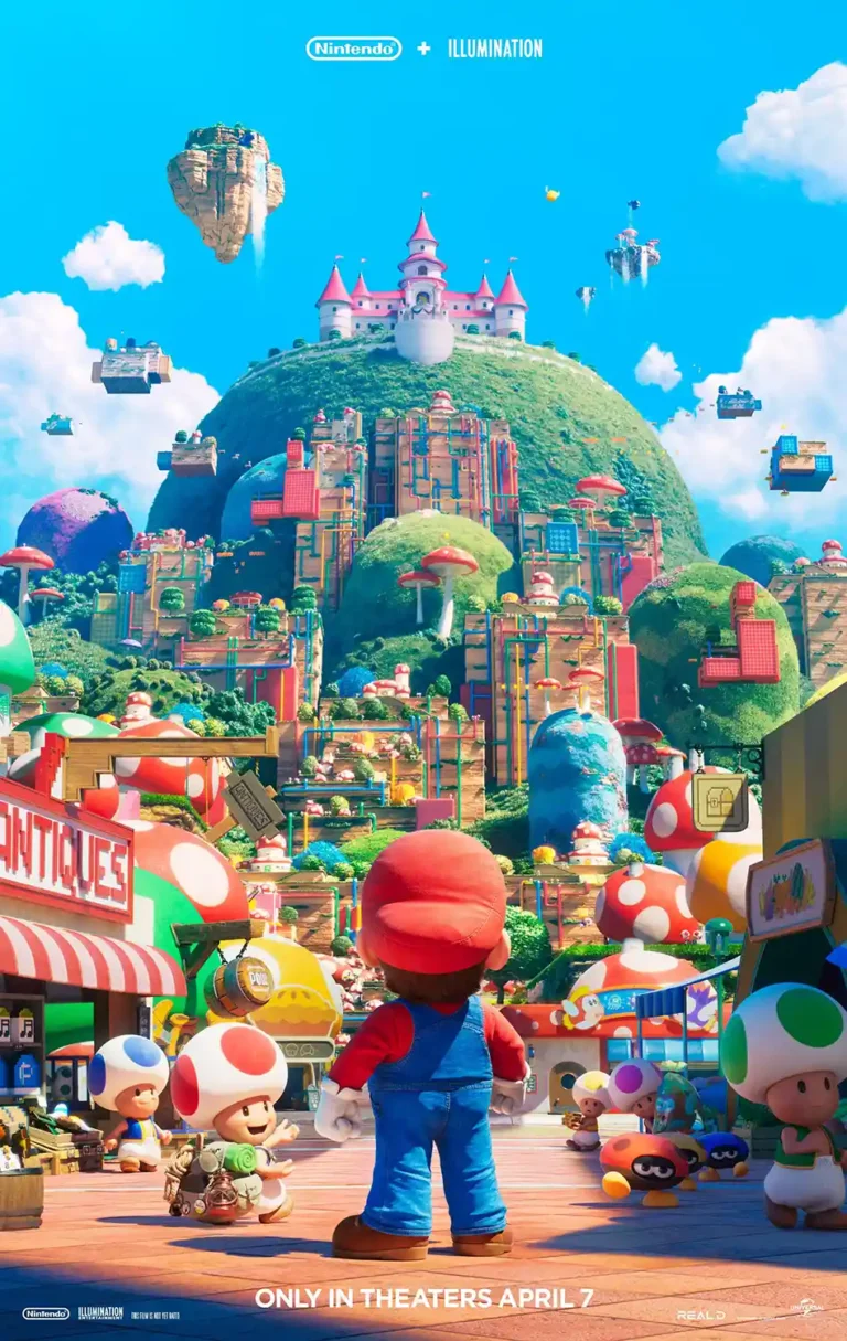 Super Mario Bros — featuring Mario looking toward Princess Peach's castle, this vibrant
