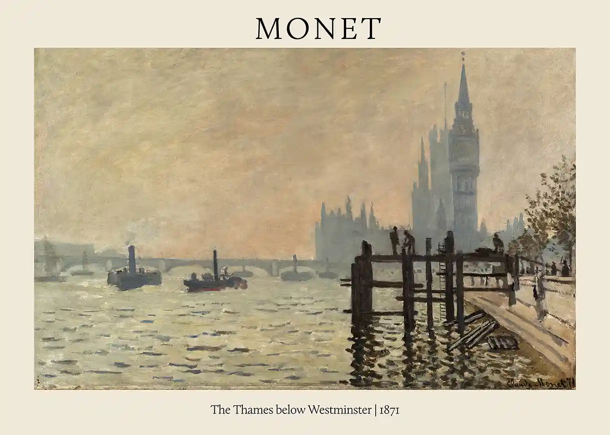 Claude Monet - The Thames below Westminster (1871) Impressionism Art Poster