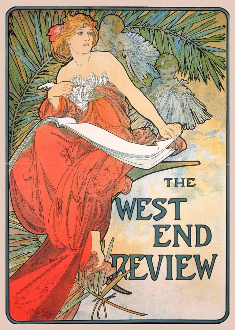 Alphonse Mucha West End — classic 1898 Art Nouveau illustration by Alphonse Mucha featuring a