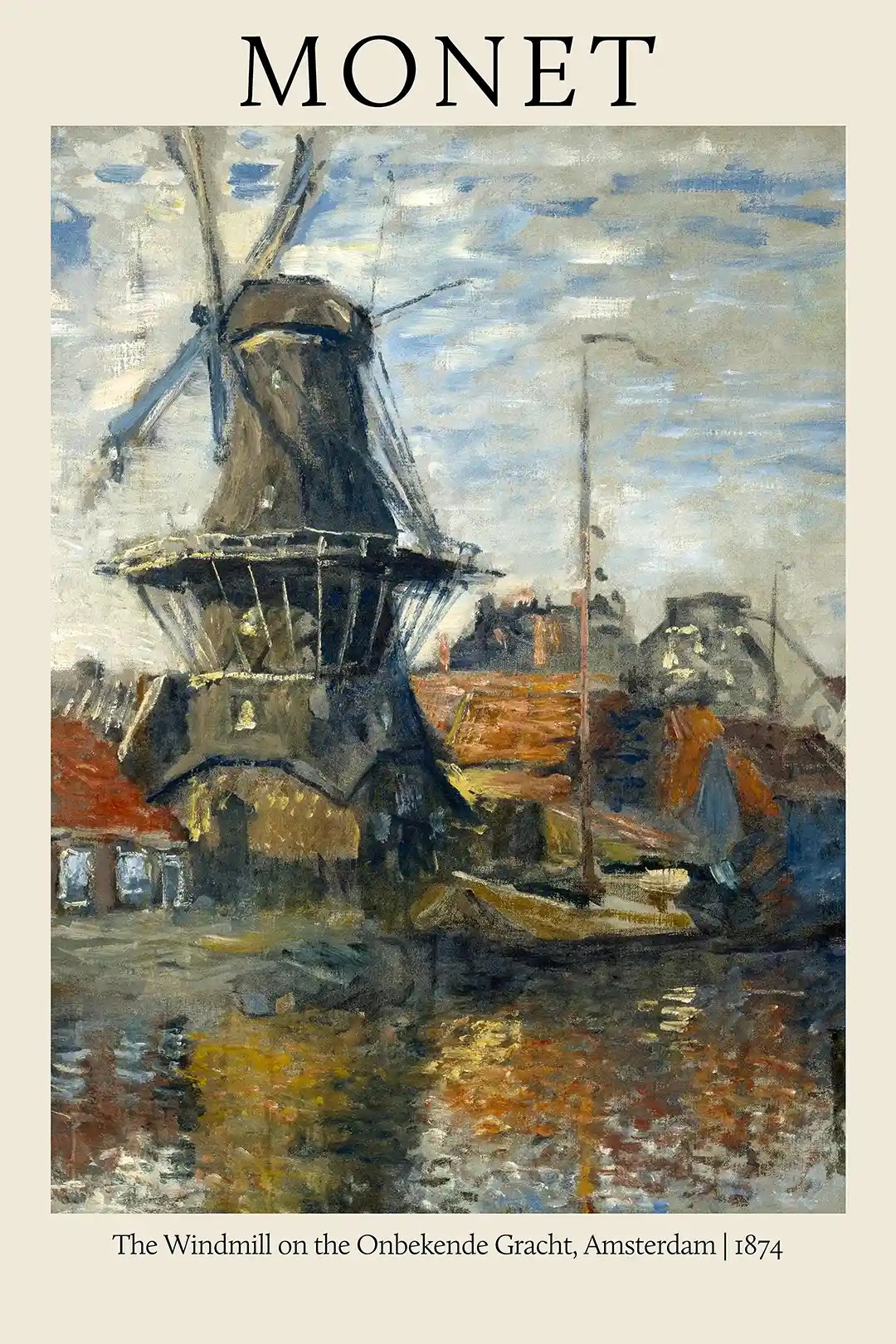 Claude Monet: The Windmill on the Onbekende Gracht, Amsterdam 1874 Impressionist Print