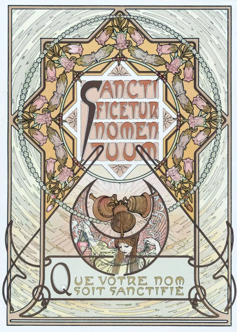 Alphonse Mucha le Pater — ornate Art Nouveau print by Alphonse Mucha featuring the Latin phrase