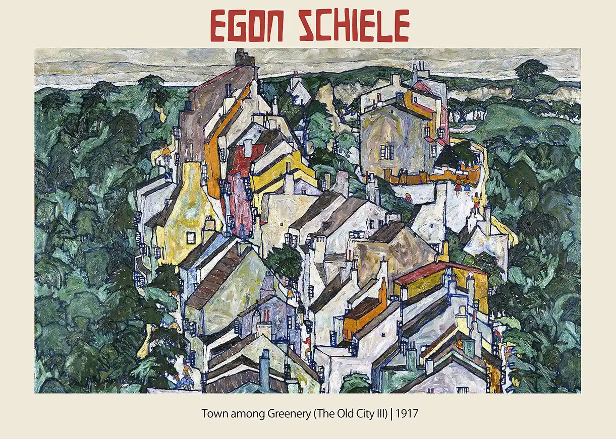 Egon Schiele: Town among Greenery (The Old City III) 1917 Expressionist Art Poster