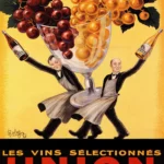 Vintage Union Wine Poster (1950) | French Les Vins Sélectionnés Advertising Art 1 Union Waiters Grapes Selected Wine In Your Glass Alcohol Bar