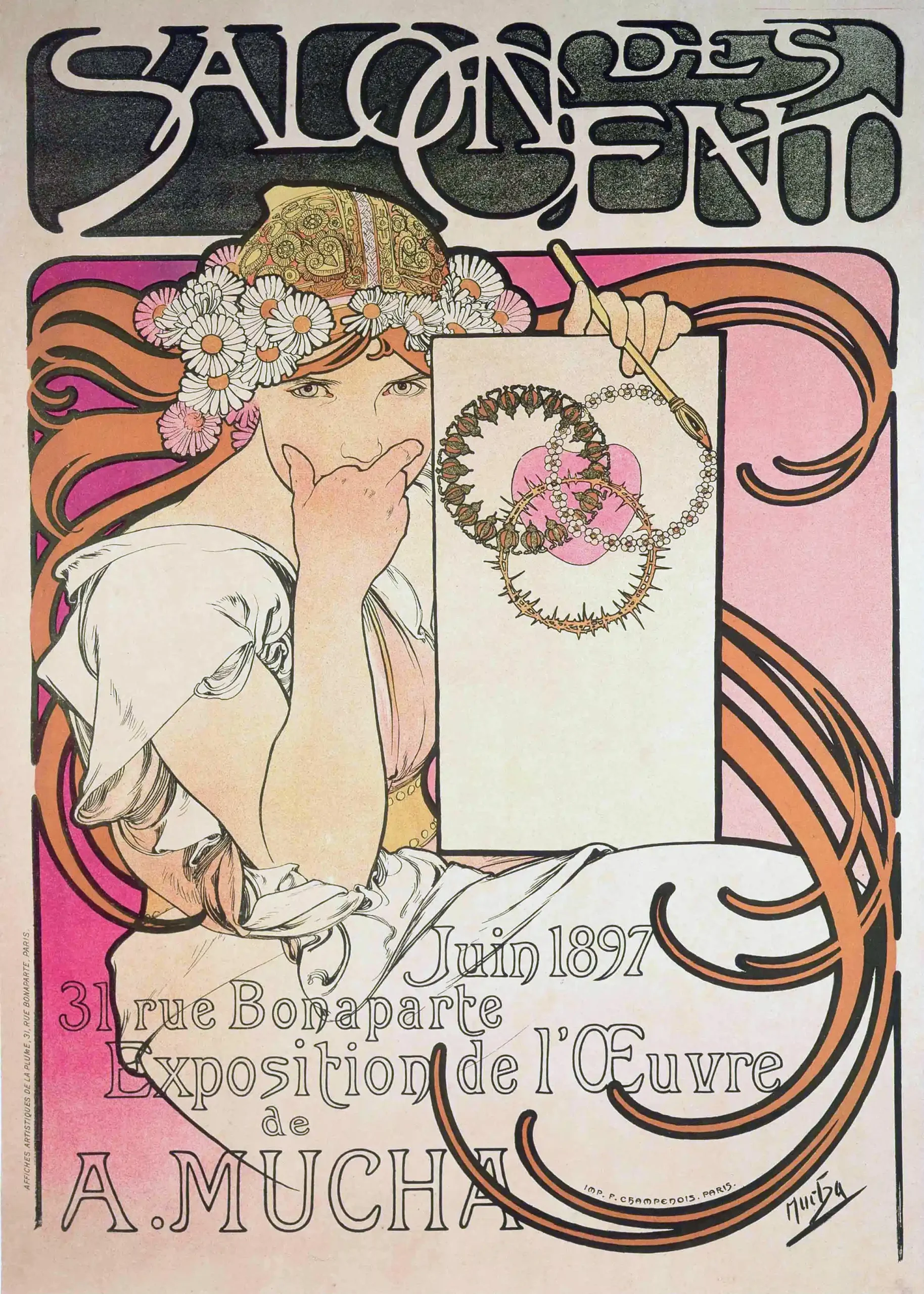 Alphonse Mucha Salon des Cent 1897 Poster | Classic Art Nouveau Exhibition Print