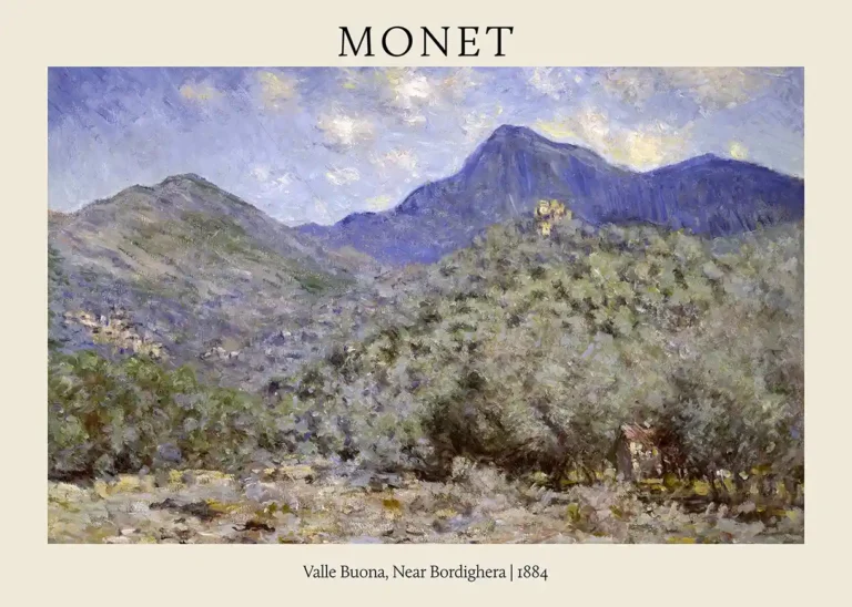 Claude Monet Valle Buona — this Impressionist landscape features the sun-drenched valley of Valle
