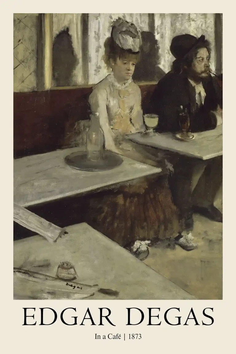 Edgar Degas Café L'absinthe — edgar Degas depicts a somber woman and man seated at a Parisian café