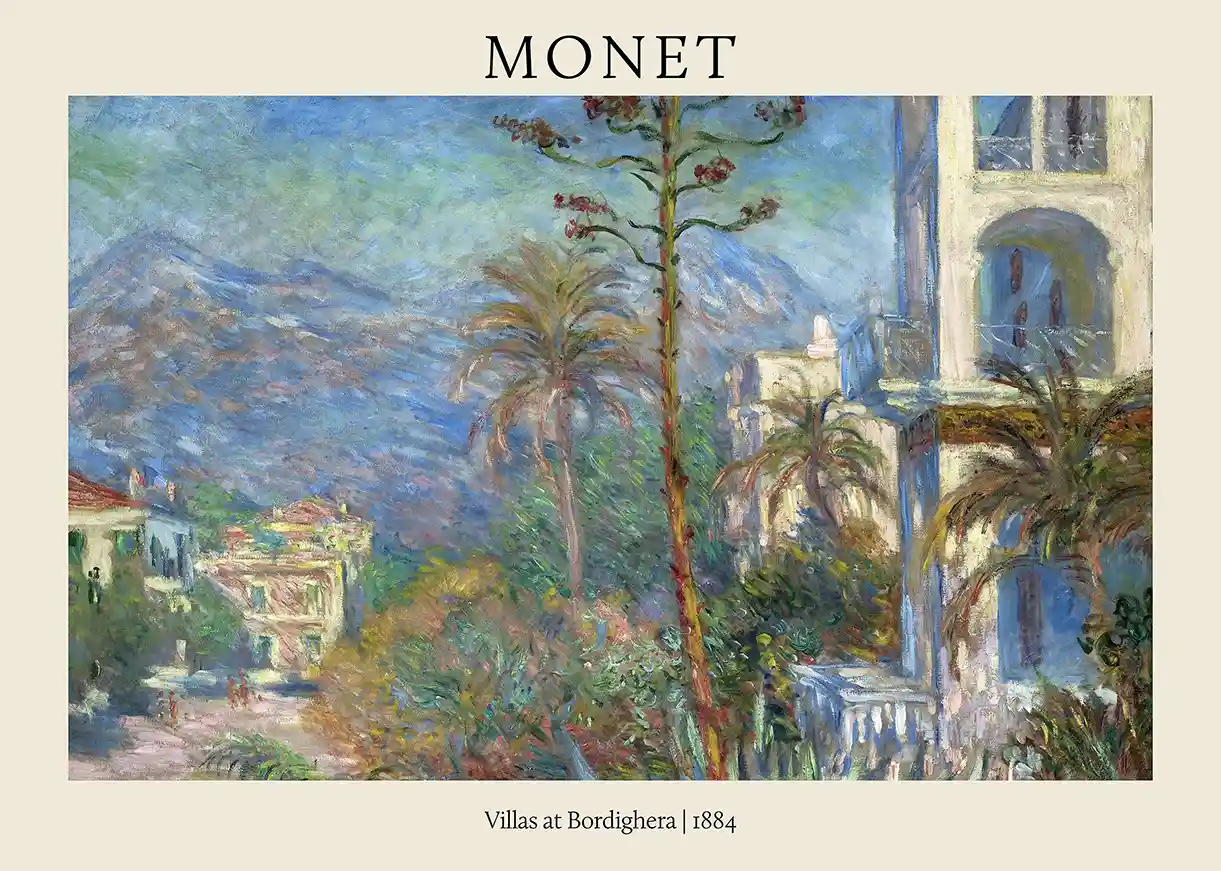 Claude Monet: "Villas at Bordighera" (1884) Impressionist Italian Coast Landscape Poster