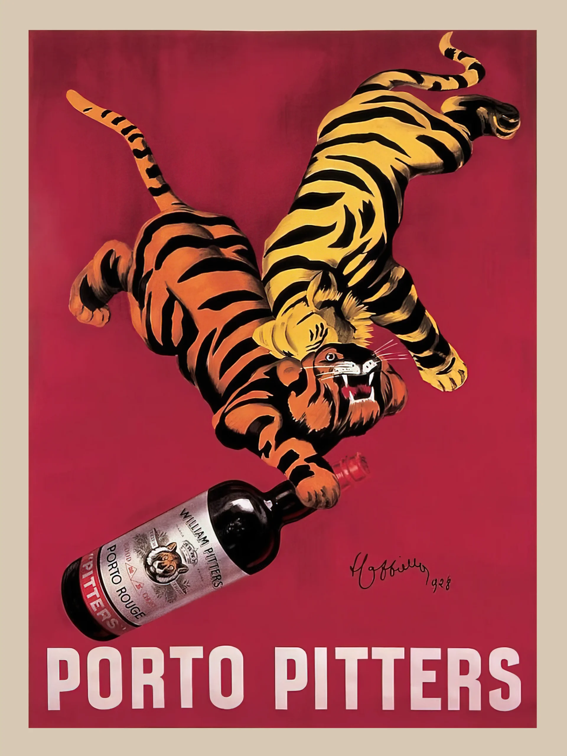 Vintage Porto Pitters Poster (1928) | Retro Tiger Alcohol Advertisement Art