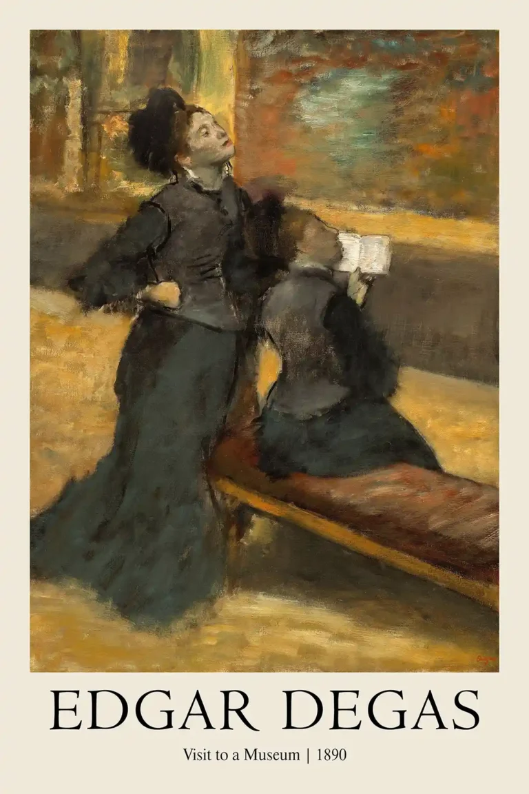 Edgar Degas Visit Museum — this Degas art print depicts two women in dark 19th-century dress