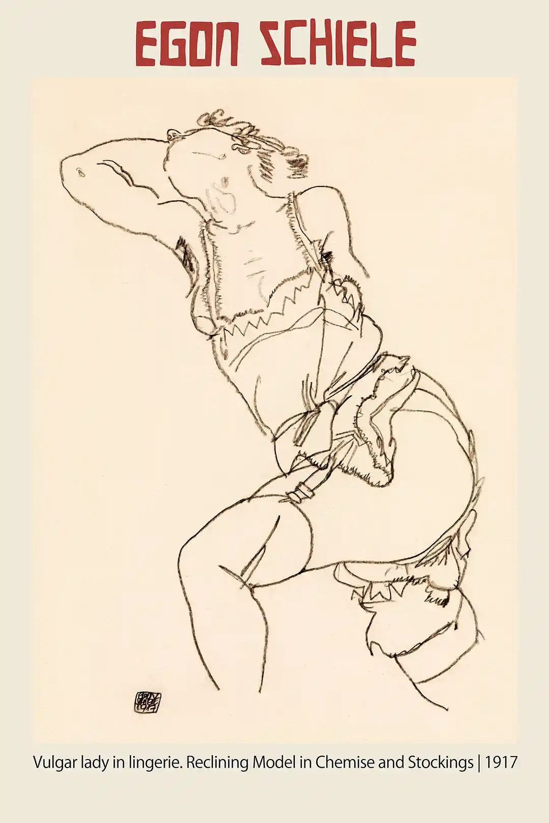 Egon Schiele 'Reclining Model in Chemise and Stockings' 1917 Expressionist Print