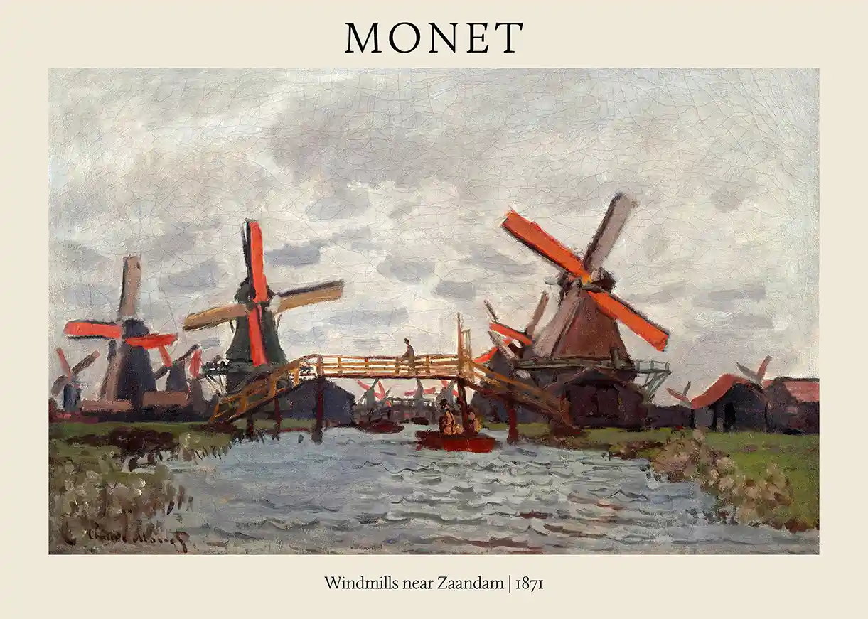 Claude Monet 'Windmills Near Zaandam' (1871) Impressionism Landscape Art Poster