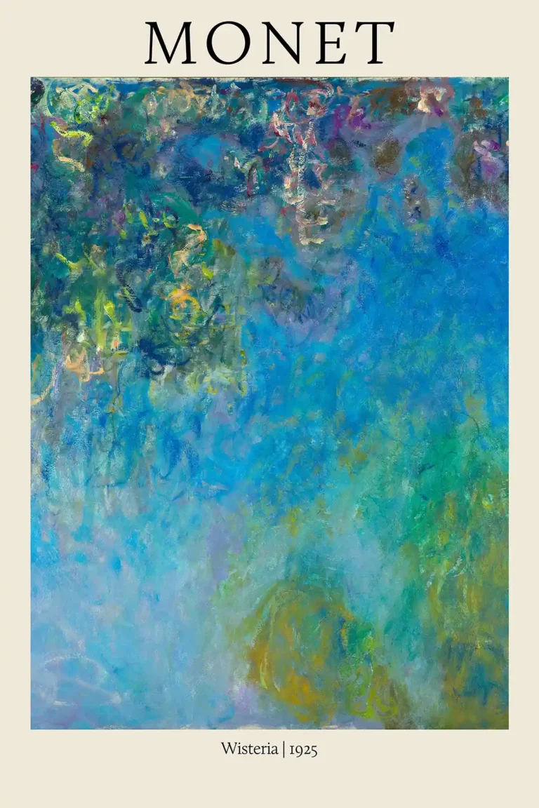 Claude Monet Wisteria 1925 — impressionist study of cascading wisteria vines in a palette of deep
