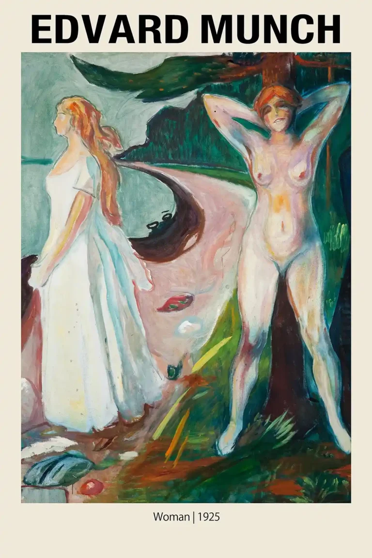 Edvard Munch Woman Expressionist — 1925 expressionist painting by Edvard Munch featuring two female