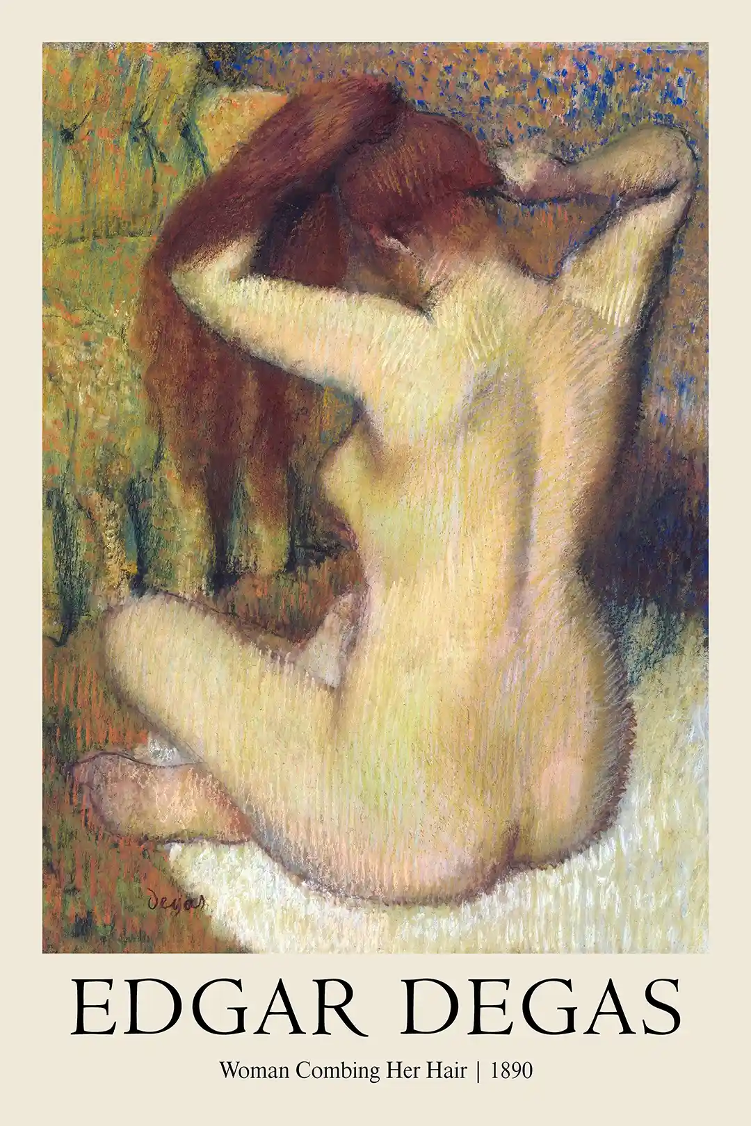 Edgar Degas Woman Combing Her Hair (1890) Pastel Painting Art Poster