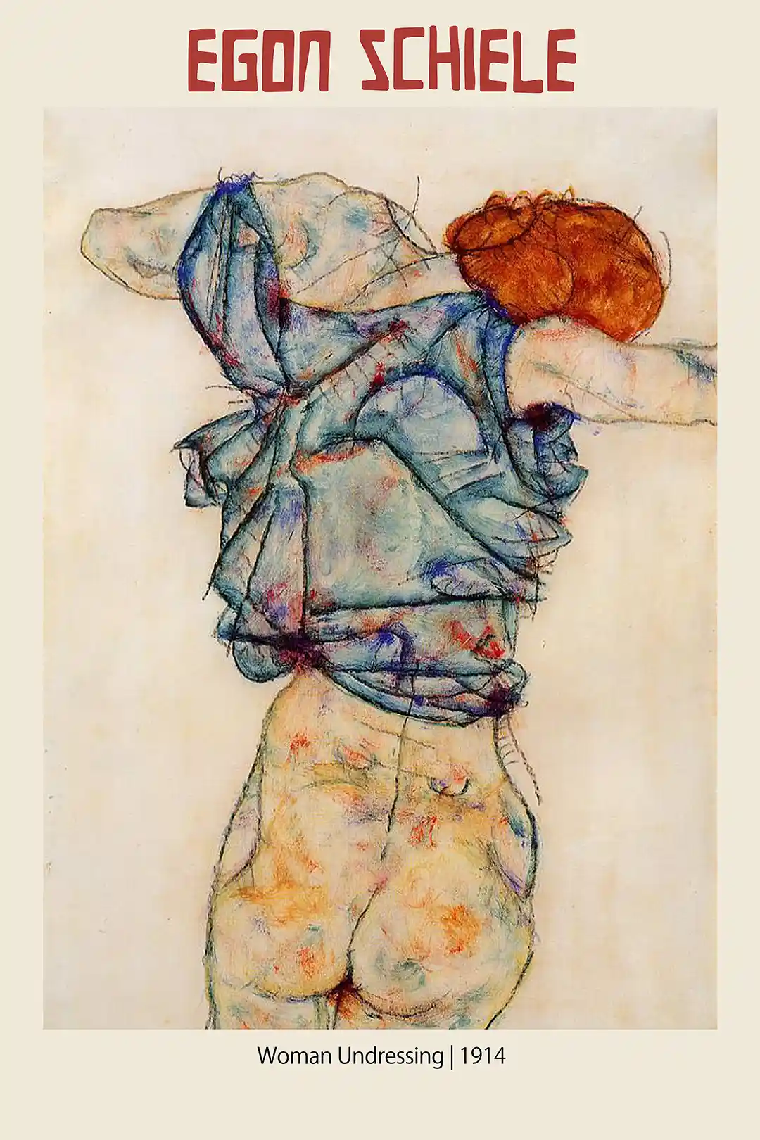 Egon Schiele Woman Undressing (1914) Expressionist Drawing Poster